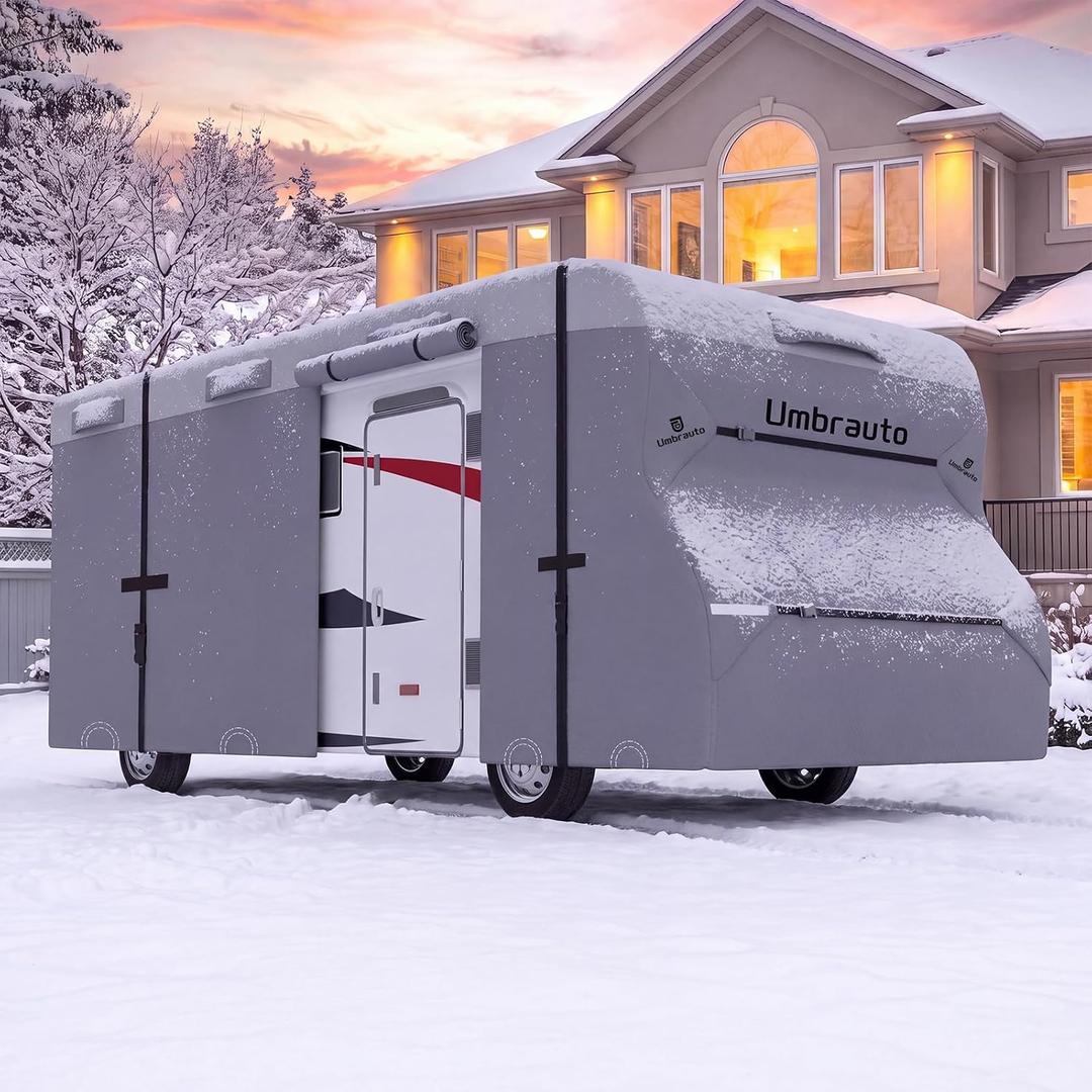Umbrauto Class C RV Cover Fits 20-23’, Class C Motorhome Camper Cover, Heavy Duty 9 Layers Top Windproof Breathable RV Cover with 2 Pcs Extra Straps, Adhesive Repair Patches, 6 Gutter Covers