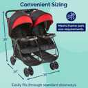Kolcraft Cloud Plus Lightweight Double Stroller Side-by-Side for Infant Toddler, Compact Folding Travel System with Reclining Seats, Canopies, Storage Basket, Trays, Easy Maneuver Red Black