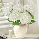 Real Touch White Hydrangea Artificial Flowers with Stems, Fake Silk Flowers for Outdoors, 3 Pcs Artificial Flowers for Home Decor Wedding Bouquets Centerpieces Vase