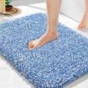 Yimobra Bathroom Rugs Non Slip Washable 24x17, Ultra Soft and Water Absorbent Bath Mats, Plush Fluffy Shower Mat Outside, Microfiber Thick Matts for Bathroom Floor/Sink, Blue and White