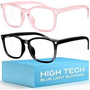 livho High Tech Blue Light Glasses - Advanced up to 99% Blue Light Blocking Computer Glasses - Screen Fatigue & UV Protection (*B7 Matte Black+clear Pink)