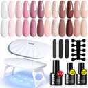 MEFA 19 Pcs Gel Nail Polish Kit with U V Light, 12 Colors All Seasons Nude Pink Milky White Soak Off Gel Polish Nail Set with Base Top Coat Essential Manicure Tools Beginners Salon Nails DIY Art