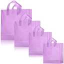 Weewooday 50 Pcs Frosted Plastic Gift Bags with Handles for Small Business Clear Shopping Bags with Cardboard Bottom,4 Sizes (Purple)