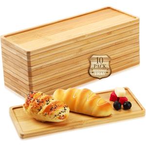 Bokon 10 Pcs Rectangle Wood Bamboo Tray Bamboo Serving Tray Wooden Serving Platter for Bathroom Counter Platter for Food Dinner Kitchen(Rounded Edges)