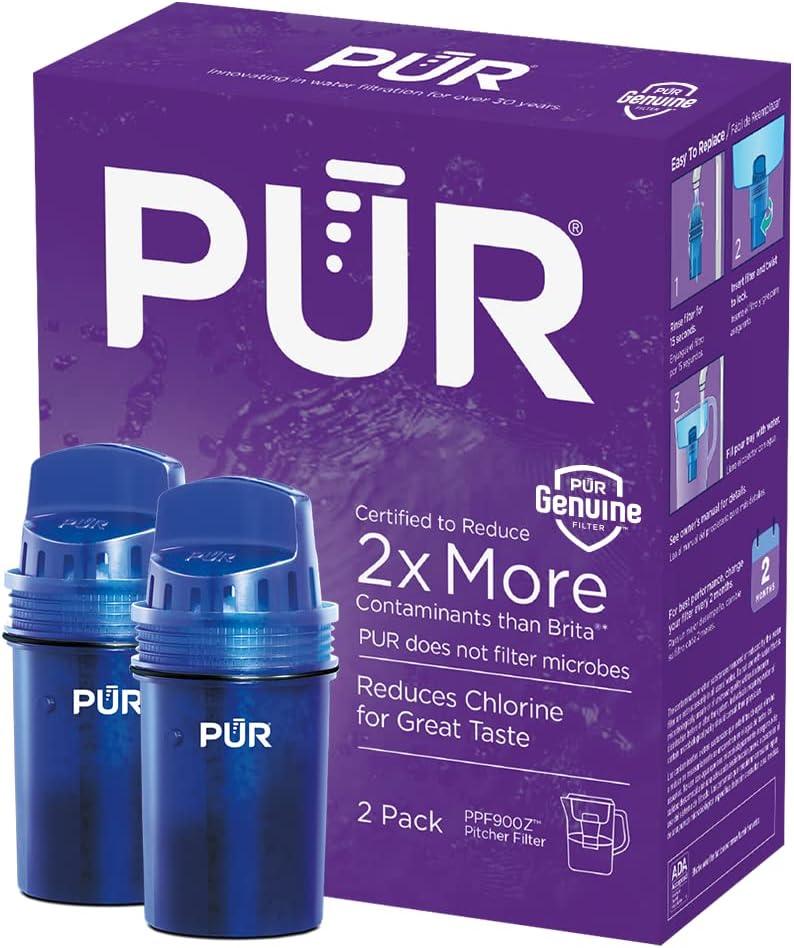 PUR Water Pitcher & Dispenser Replacement Filter 2-Pack, Genuine PUR Filter, 2-in-1 Powerful Filtration and Faster Filtration, 4-Month Value, Blue (PPF900Z2)