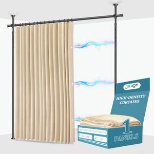 JILRON No-Drill Room Divider Curtains Set: Includes 106" W x 84" L Beige Curtain 2-Panel & Adjustable Pole Brackets (72-200" W x 43-120" H Adjustable Range)