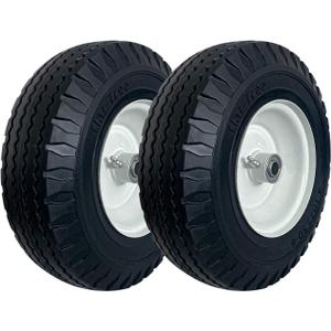 2-Pack 4.10/3.50-6" Flat Free Tire with Rim,13" Hand Truck Utility Universal Wheels, 3" Centered Hub with 5/8" Ball Bearings,w/Grease Fitting,410/350-6",410/350x6