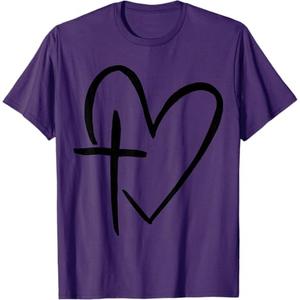 Stylish Cross In Heart Christian Heart Christian Cross T-Shirt, Size 2XL