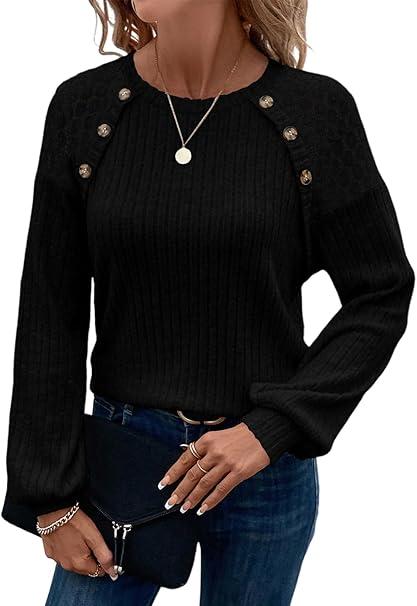 Womens Fall Long Sleeve Tunic Tops Casual Crew Neck Dressy Shirt Lace Patchwork Blouses Pullover Sweaters L