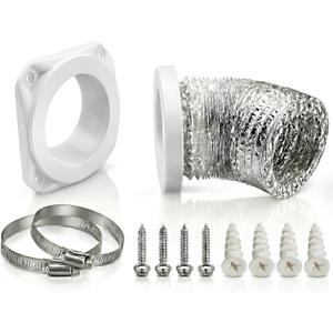 Magnetic Dryer Vent Coupling Kit - Quick Connect/Disconnect, Self-Aligning Airtight Seal, FR ABS V-0 Dryer Vent Connector Kit Easy to Clean, Includes 4" x 2.6ft Duct & Clamps(CV180) (Zinc White)
