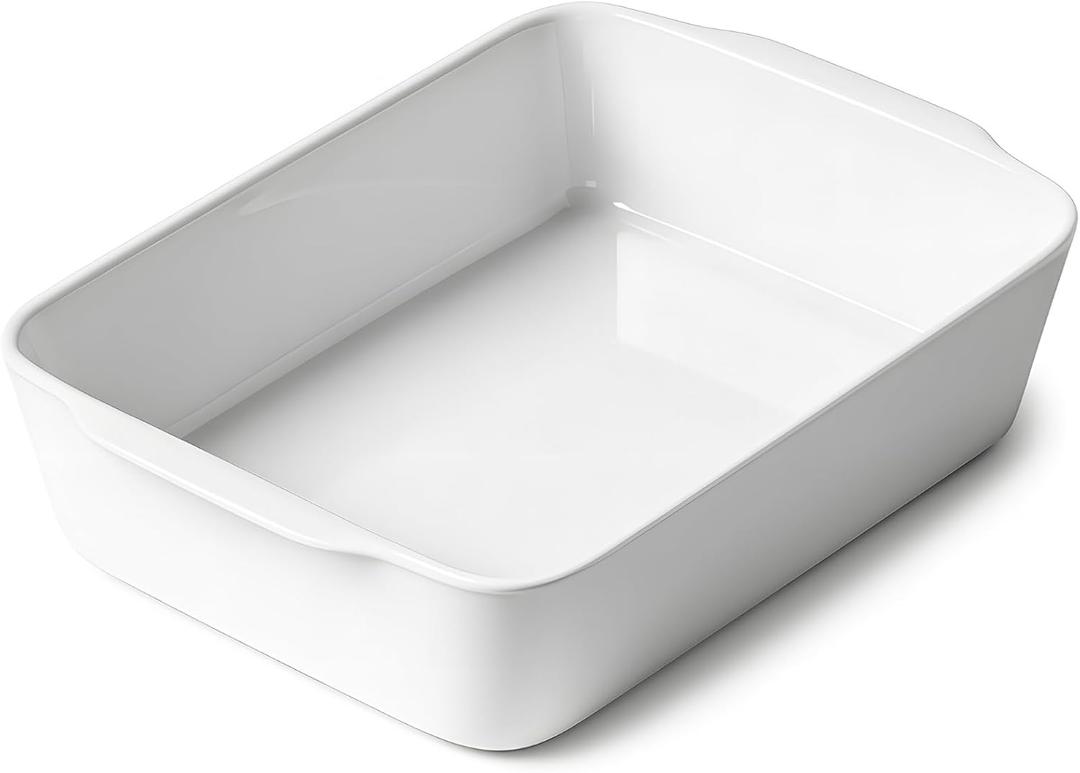 HOMBENE 3.3 QT Ceramic Baking Dish, White Casserole Dish,Lasagna Pan for Oven, Bakeware for Baking, Kitchen Decor, Microwave Oven Safe, Dinner Party (8.7" x 11.8")