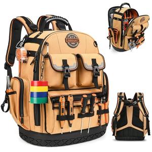 Tool Backpack Heavy Duty, Tool Bag organizer with 89 Pockets & Loops, Laptop Compartment, Combination Lock, 1680D Construction Backpack for HVAC,Mechanic,Electrician (Earth Yellow)
