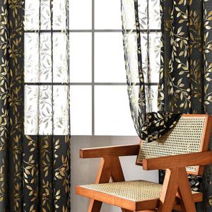 Sutuo Home Black Sheer Curtains 63 Inch Length 2 Panels Set,Gold Foil Print Metallic Bronzing Leaves, Privacy Window Treatment Decor Drape Pair for Halloween Kitchen Living Room, 52" W x 63" L (52"W x 63"L (Pack of 2), Gold and Black)