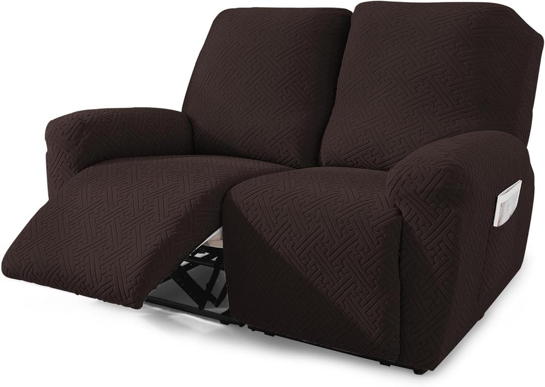 NORTHERN BROTHERS Reclining Loveseat Cover, Stretch Loveseat Recliner Covers 2 Seater Loveseat Covers for Reclining Loveseat with Storage Pockets Soft Double Recliner Cover for Kids, Pet, Dark Brown