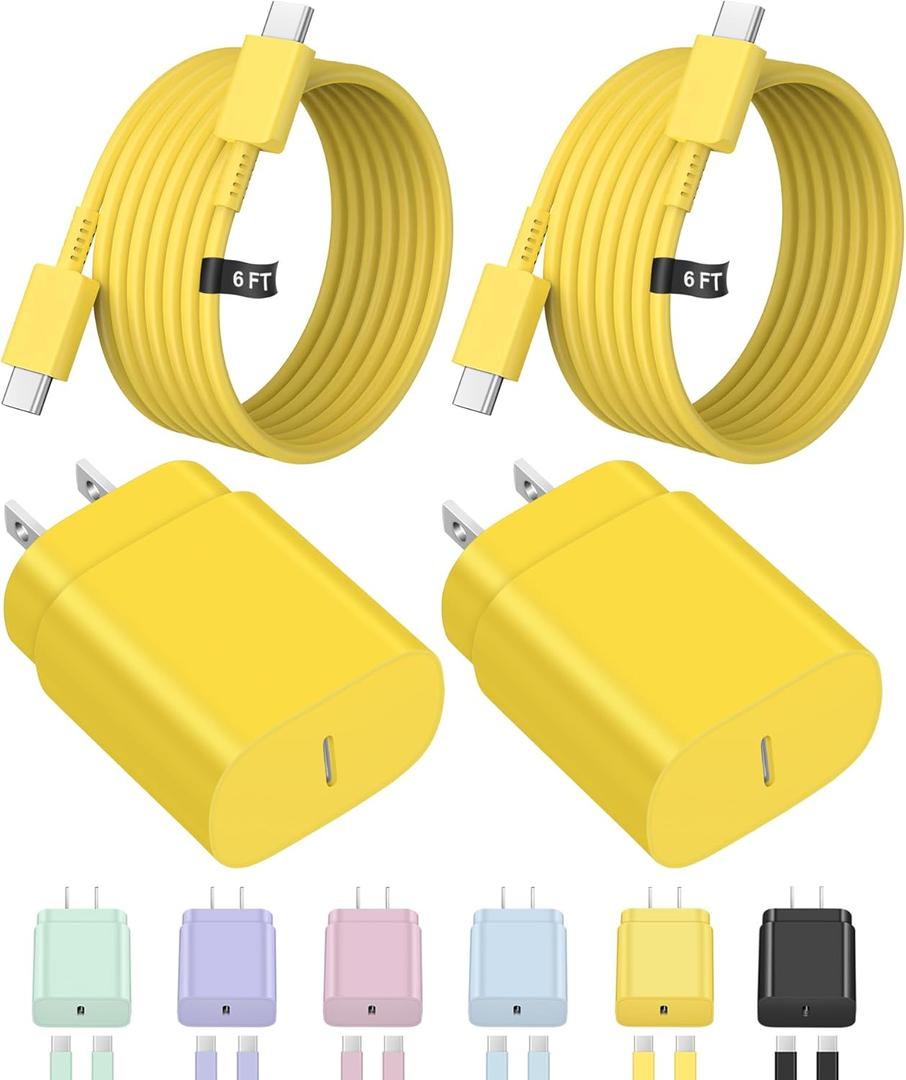 Type C Charger Fast Charging USBC Charger Block 25W Super Fast Wall Chargers for Galaxy S25 S24 S23 S22 S21/S21 Ultra/S20/S20 Ultra/Note 20 Ultra,Android Chargers (Yellow)