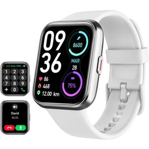 Smart Watch for Women Android & iPhone, Alexa Built-in, 1.8" Touch Screen Fitness Tracker with Answer/Make Calls, IP68 Waterproof Heart Rate/Sleep/SpO2 Monitor, Pedometer, 100+ Sport Modes, White