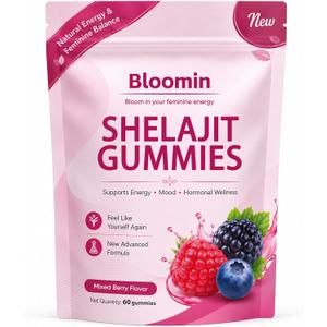Bloomin Shilajit Gummies for Women, Daily Wellness & Natural Energy Support, with Shilajit & Saffron, Supports Energy, Mood & Balance, Natural Formula, 60 Gummies, exp date 06/2028