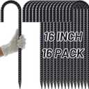 AAGUT Rebar Stakes 16 Inch J Hook Heavy Duty 16 Pack, 5/16 Inch Black Coated Metal Steel Ground Anchors Chain Link Fence Stakes for Camping Tent, Inflatables, Yard Decorations, Canopies & Swing Sets