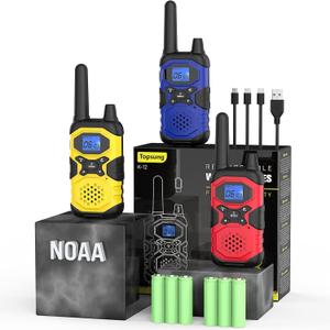 Walkie Talkies for Adults Rechargeable Walkie-Talkie Long Range 3 Pack, Multi-purpose NOAA 2 Way Radios with 4500mAh Battery USB Lanyards for Family Office School Camping Hiking Skiing Cruises (Blue Yellow Red)