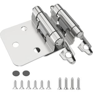 Chibery 1/2" Overlay Cabinet Hinges, 20 Pack Self Closing Flush Mount Hinges with Door Bumper, Variable Decorative Hardware for Bathroom, Furniture, Kitchen Cabinet Doors, Satin Nickel