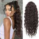 Curly Ponytail Extension Drawstring Ponytail for Black Women 24 Inch Fake Ponytail Curly Synthetic Clip in Pony Tails Hair Extensions for Daily Party Use（24 Inch,Dark Brown）