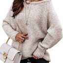 BTFBM Women Casual Long Sleeve Fall Sweaters Crew Neck Solid Color Soft Ribbed Knitted Oversized Pullover Loose Fit Jumper (Medium)