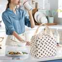 Homele Cute Lunch Bag for Women Men Corduroy Lunch Tote Bags Reusable Large Capacity Insulated Lunch Box Cooler Thermal Bento Lunchbox Containers for Work Travel Picnic Outdoor (Black Flowers)