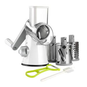 Ourokhome Rotary Cheese Grater Hand Crank, Kitchen Shredder Speed Mandolin Slicer Nuts Grinder with Handle and Drum Blades for Cheese, Vegetable, Walnuts, Chocolate, Potato, Carrot, 3 Blades, White