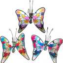 Metal Glass Butterfly hanging decor with Hook , Cute Insect Pot Percher,Flying Colorful Butterfly Garden Yard Planter Decoration and Window Ornament, 3 OF SET