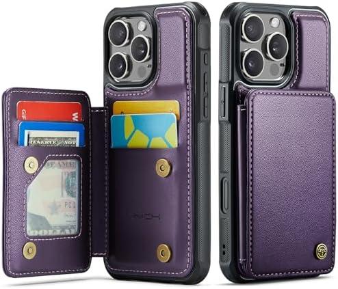Vinich for iPhone 16 Pro 6.3" Wallet Case with Card Holder, RFID Blocking Credit Slots Kickstand Shockproof Phone Cover for Women Men, Purple