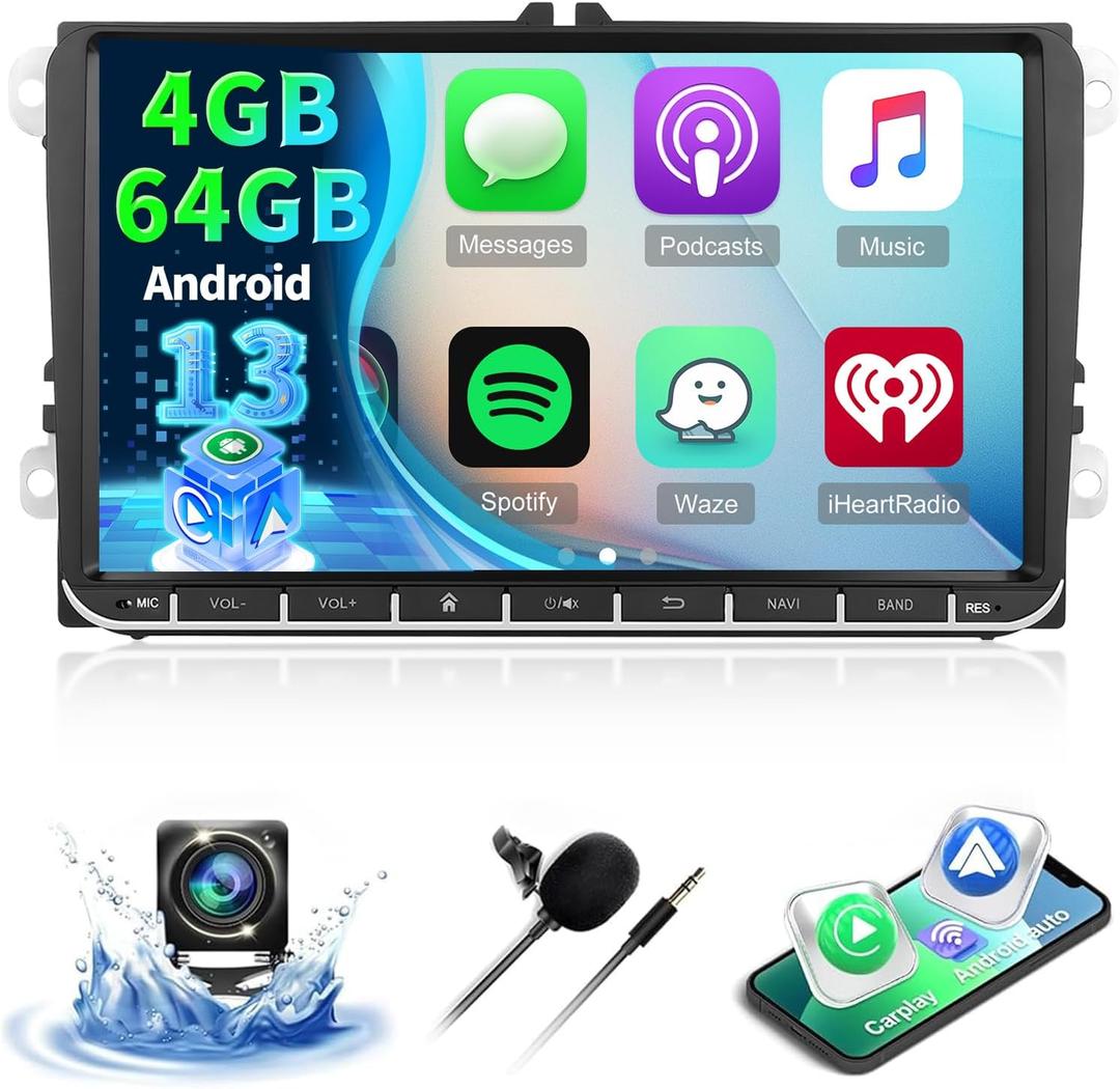 [4G+64G] Android Car Radio for VW Jetta Passat Seat Golf Tiguan Beetle, 9 inch Touch Screen Volkswagen Jetta Stereo, Carplay/Android Auto/32 EQ Audio/SWC +AHD Backup Camera