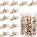 100Pcs Push Pin with Wooden Clips Tacks for Cork Board Artwork for Bulletin Board Crafts Arts Projects Photo Supplies(Wood Color)