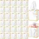 Yeaqee 50 Pcs Mini Metallic Paper Gift Bags with Handles 4x2.75x4.5'' Tiny Small Gift Bags with Thank You Tag for Wedding Graduation Birthday Party Return Gifts Jewelry Business (White,Gold)