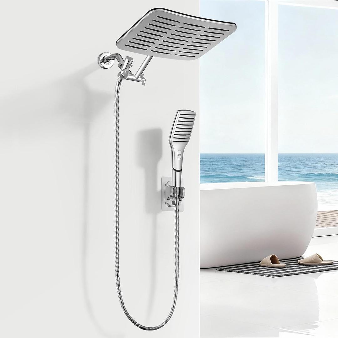 XXL 12.2" Rain Shower Head with Handheld Spray Combo, High Pressure Rainfall Shower Head, Height Adjustable Dual Shower Head, Luxury Waterfall Showerhead Bathroom