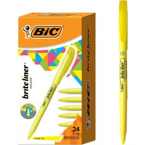 BIC Brite Liner Highlighters, Chisel Tip, 24-Count Pack of Yellow Highlighters, Ideal Highlighter Set for Organizing and Coloring