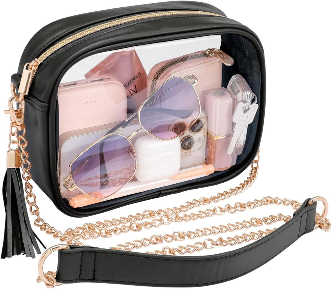 PACKISM Clear Bag for Stadium Events - Cute Clear Purse for Women Crossbody & Adjustable Chain for Sports Games Concerts (Chain Black)