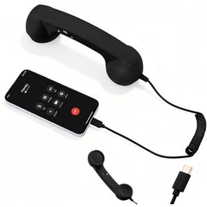 Retro Phone Handset for iPhone & Android, Cell Phone Receiver with Microphone & Speaker,90s Style Prop for Photos, Classic Vintage Telephone Receiver for Cell Mobile Phones (Black)