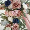 Ling's moment Pink Blue Artificial Wedding Arch Flowers Kit Pack of 4, 2pcs Hanging Flower Arrangement 2pcs Chiffon Drapes Ceremony Reception Fake Rose Arbor Backdrop Floral Party Outdoor Decorations