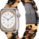 Resin Watch Band Compatible with Apple Watch Band for Women 38mm 40mm 41mm Tortoise Metal Buckle Wristband Bracelet Strap for iWatch Series 10 9 8 7 6 5 4 3 2 1 SE (Tortoiseshell Floral)