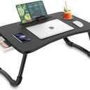 Zapuno Foldable Laptop Bed Table Multi-Function Lap Serving Tray Dining Table with Storage Drawer and Water Bottle Holder, Slot for Eating, Working on Couch/Sofa (Arc Shape)