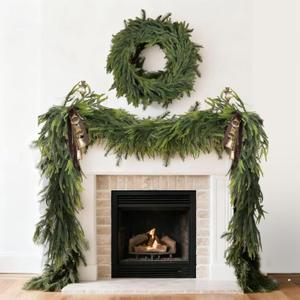 2 Pcs Christmas Garland - Norfolk Pine Garland Greenery Real Touch Winter Pine Garland Realistic Artificial for Indoor Outdoor Holiday Mantel & Staircase Decoration