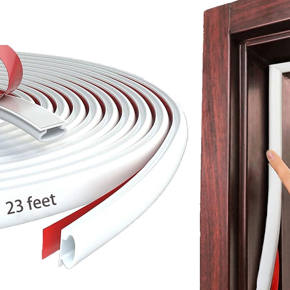 White Rubber Weather Stripping Door Seal Strip, D Shape Door Rubber Weather Seal Strip, SelfAdhesive Door Weatherstripping Soundproofing Door Sealing Strip for Windows (23 feet, White)