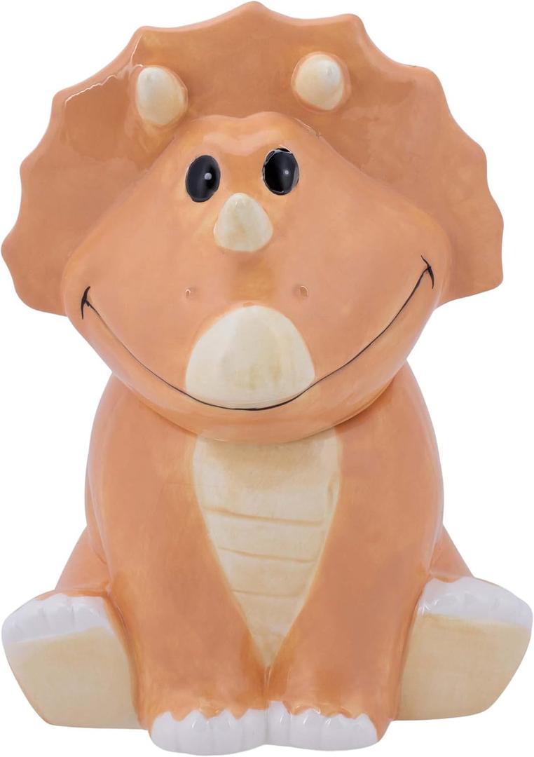 Dolomite Ceramic 9.9 x 9.6 Everyday Cookie & Candy Jar with Airtight Lid: Perfect for Kitchen Canisters, Pet Treat Containers & Decorative Storage, Tan Triceratops Dinosaur