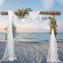 HunnmingRe 2 Panel White Wedding Arch Draping Fabric Summer 30" X 18 FT Lace Wedding Arch Drapery Embroidered Boho Rustic Backdrop Vintage Decor for Bridal Shower Church Ceremony Decoration