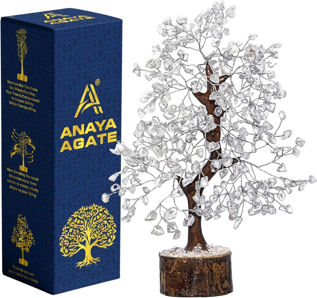 Clear Quartz Crystal Trees for Home Decor, Office Desk Decoration, Chakra Healing Crystals and Stone for Positive Energy, Money, Good Luck, Tree of Life Spiritual for Women and Mom