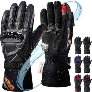 IRON JIA'S Winter Motorcycle Gloves, CE Level 1KP Protection, Cold Weather Waterproof Windproof Touchscreen Riding Gear (Black, L)