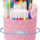 Desk Organizer, 360-Degree Rotating Pencil Pen Holders For Desk, Diamond Pattern Pen Organizer With 5 Compartments, Cute Desk Accessories Decor For Office, School,Home,Art Supply (Pink)