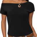SUUKSESS Women Silk Cashmere Blend Off The Shoulder Tops Summer Lightweight Knit Trendy Sweaters Loose Fit Shirts (Black, S)