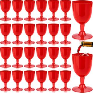 Mimorou 25 Pcs Red Plastic Wine Glasses for Wedding 5.4 oz Small Disposable Goblets with Stem, Unbreakable Plastic Drinking Glasses Drinkware Cup for Wedding Birthday Mother's Day Party Supplies