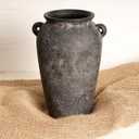 Terracotta Vase 10inch Tall, Farmhouse Distressed Ceramic Pottery, Unique Textured Stoneware Mantel Decoration, Black Boho Vintage Stone Vases for Flowers, Centerpieces, Living Room. (Greek)